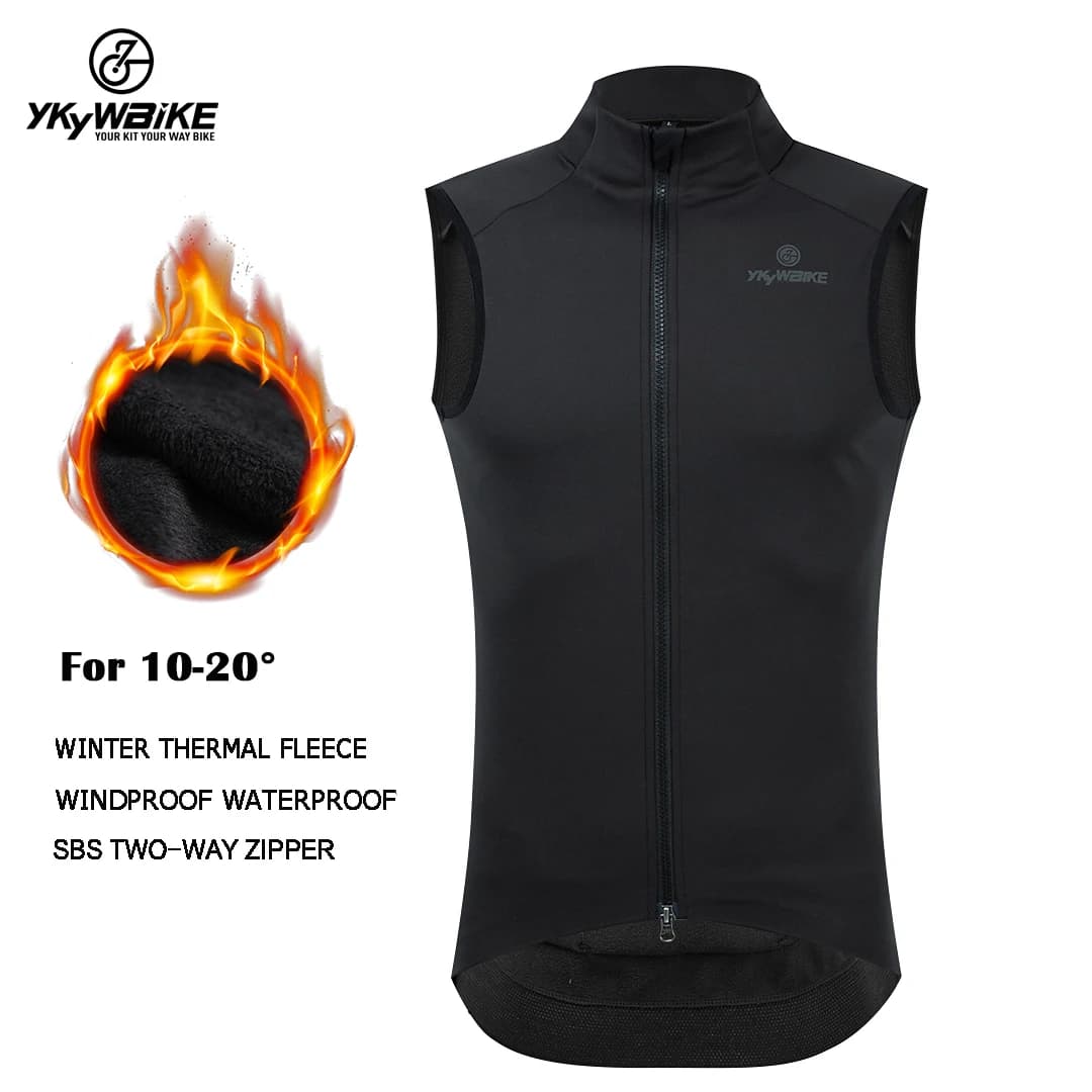 YKYWBIKE gilet da ciclismo invernale gilet in pile impermeabile antivento MTB abbigliamento da bicicletta per bici senza maniche giacca da ciclismo nera