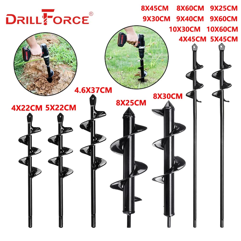 DRILLFORCE Earth Auger Spiral Drill Bit Planter Drill Auger Yard Gardening Bedding Planting Hole Digger Replacement Garden Tools