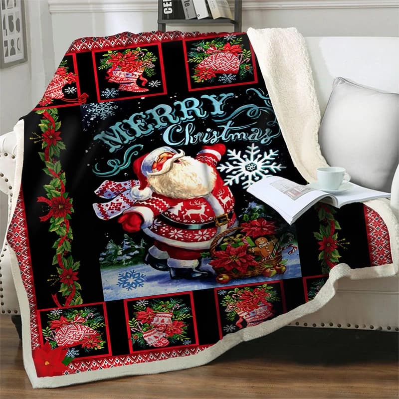 Buon Natale 3D Babbo Natale Coperta morbida in pile di flanella Coperte Sherpa per letti Divano Viaggio Picnic Caldi regali di Capodanno