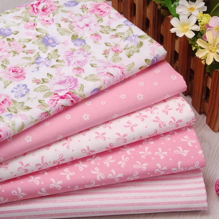 Pink Flower Strips Strings Cotton Twill Fabric Cucito DIY for Babies and Kids Patchwork Quilting Handmade Textile Bed Linen Sheet