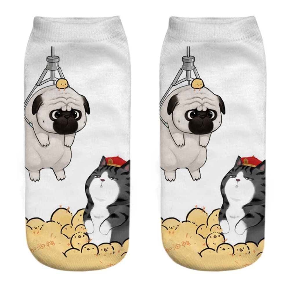 1 pair cute cartoon funny 3D printing happy love cat with God daily life creative unisex socks proud cat kitty women's ankle socks