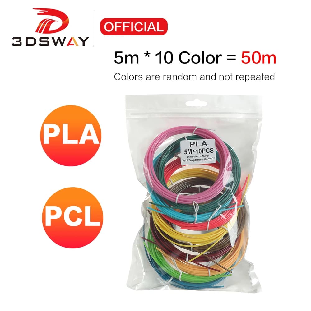 3DSWAY Pen 3d Filament PLA PCL Plastic 50 Meters 10 Colors Consumption 3d Handle Set 3 d Refilling Pen Design Gifts for Children
