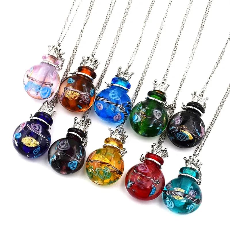 SNASAN 1PC Round Diffuser Necklace with Perfume Pendant Hand-made Reusable Essential Oil Aromatherapy Colorful enamel bottle Nedcklace