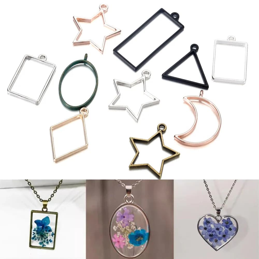 14 pz/lotto stile misto geometrico cavo cornice in metallo pendente per fai da te resina epossidica collana pendente creazione di gioielli accessori