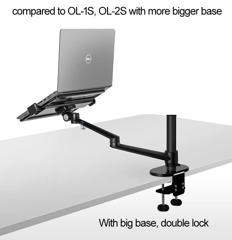 OL-1S OL-2S multifunzione in alluminio 10 "-17" Supporto per supporto per laptop da tavolo ergonomico Vassoio per monitor con passacavo con morsetto a movimento completo