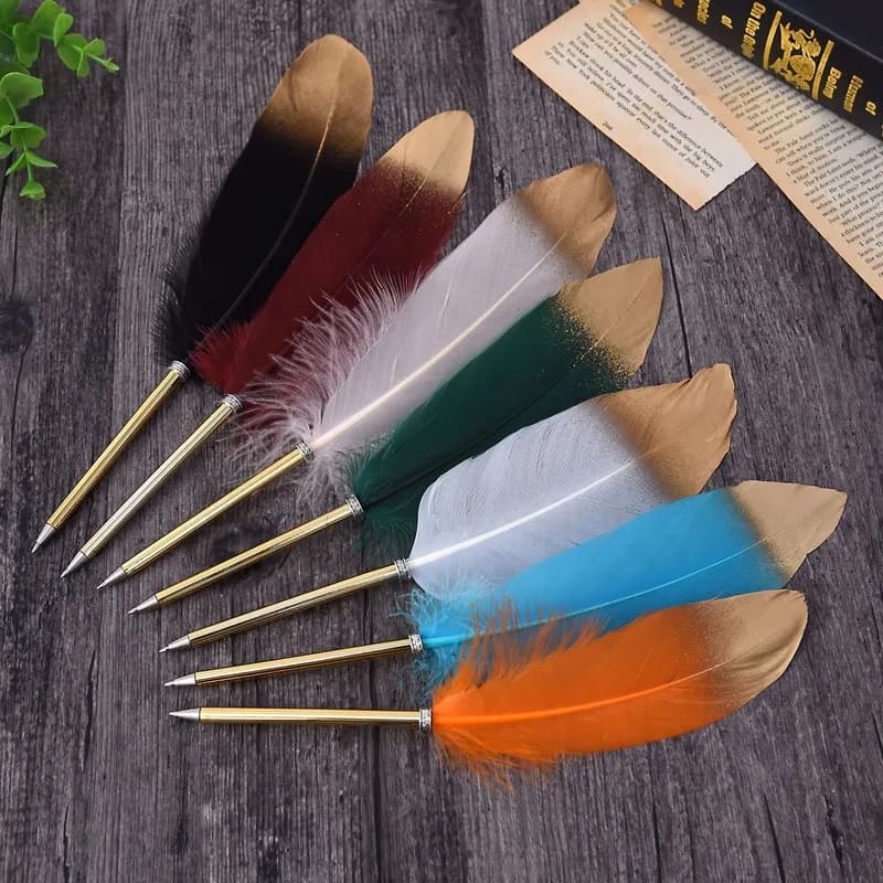Creative Feather Pen Office Signature Ballpoint Pen 0.5mm Black Blue Ink Christmas Gift Wedding Advertising