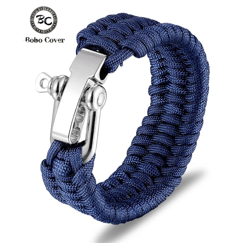 Bracciale da campeggio in acciaio inossidabile da uomo Paracord Paracadute Corda da sopravvivenza Bracciale Homme Gioielli intrecciati fatti a mano