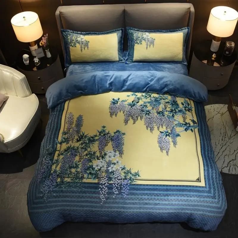 38 Blossom Print Clear Pattern copripiumino copripiumino in pile caldo morbido set biancheria da letto lenzuolo federa Queen King size 4 pezzi