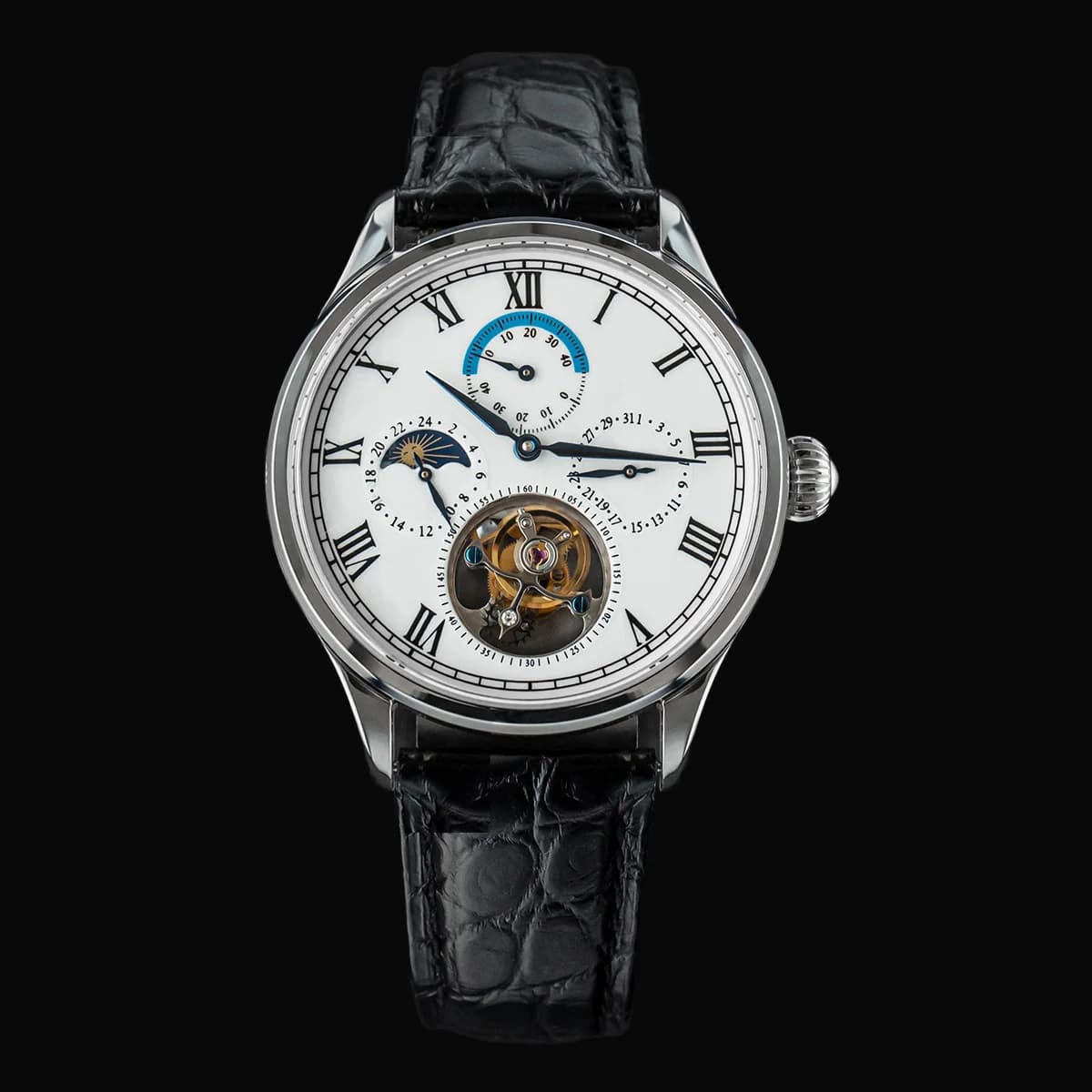 Sugess Men Luxury Tourbillon Watch Original ST8007 movimento orologi da polso meccanici in pelle di coccodrillo Vintage Datephase