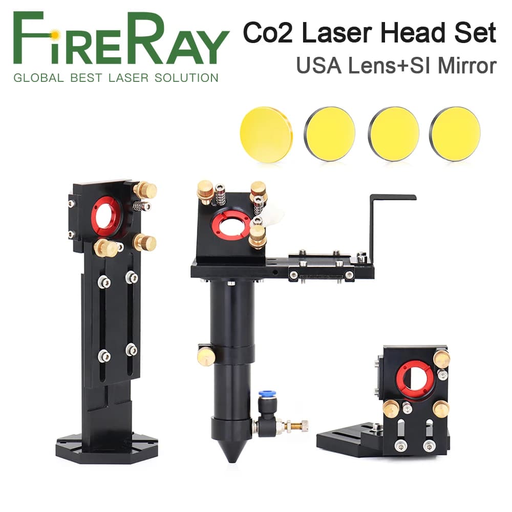 Set Testa Laser CO2 FireRay Serie E + 1 Lente di Focalizzazione + 3 Specchi Si/Mo per Macchine da Taglio e Incisione Laser CO2