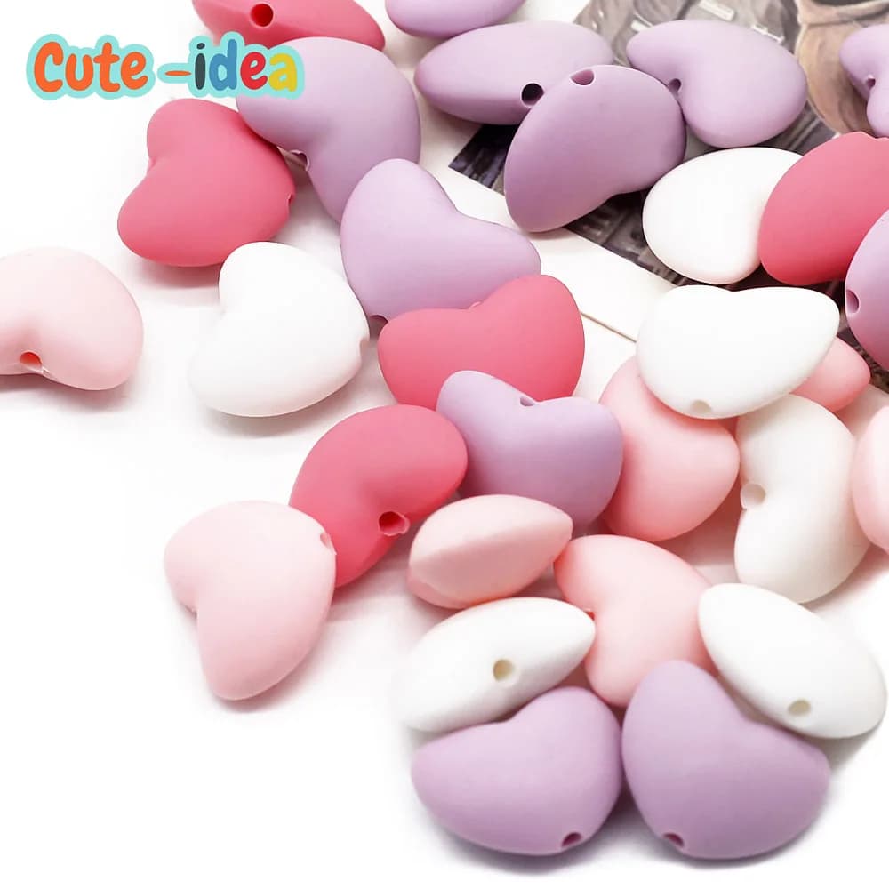 Cute-idea 10 pz Perline di Silicone a Forma di Cuore Infantile Dentizione Masticare Perline FAI DA TE Ciuccio Catena Giocattolo Accessori BPA Libero Articoli Per Bambini
