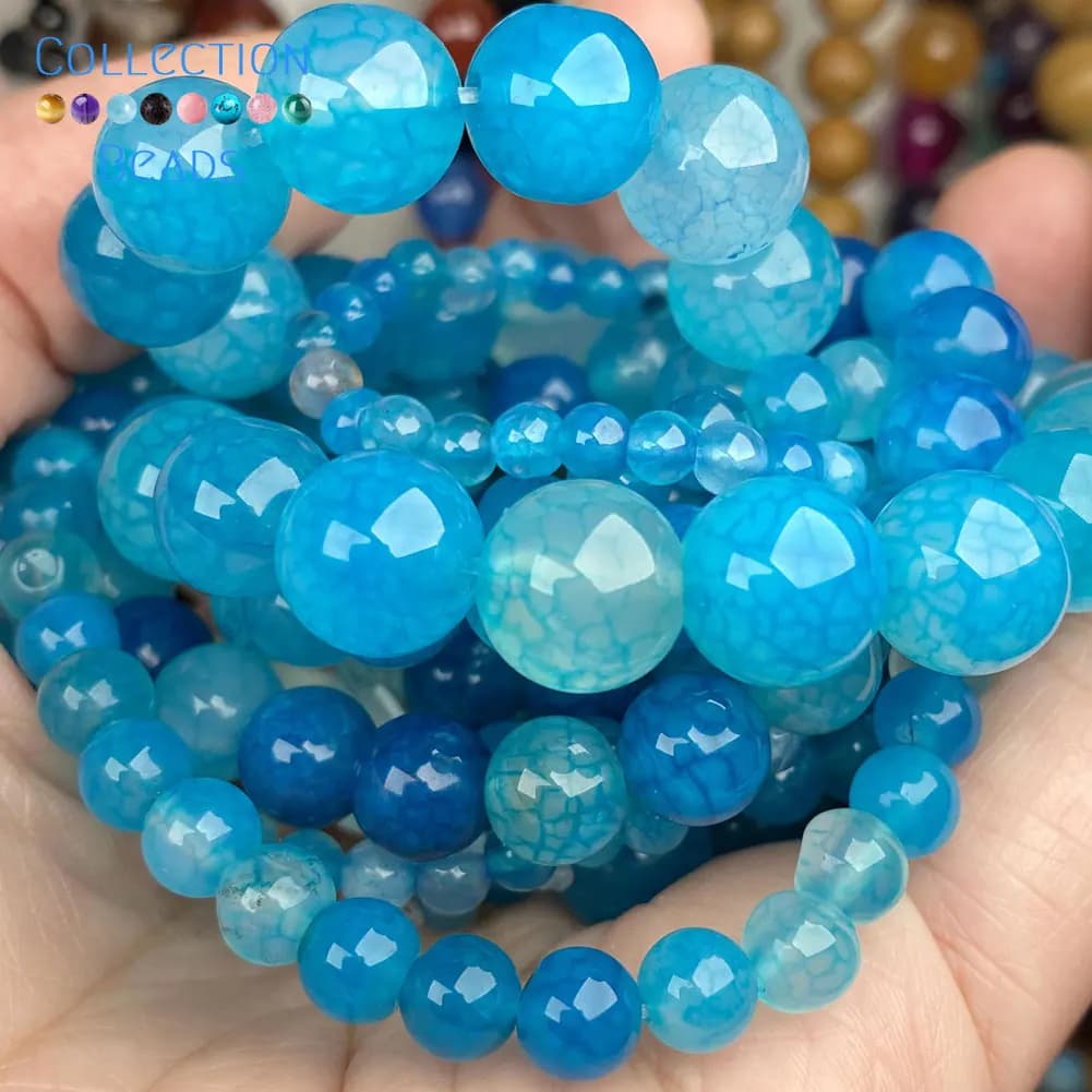 Branelli rotondi allentati del distanziatore delle agate delle vene del drago blu di pietra naturale per la fabbricazione di gioielli accessori del braccialetto di DIY 6-10 MM all'ingrosso
