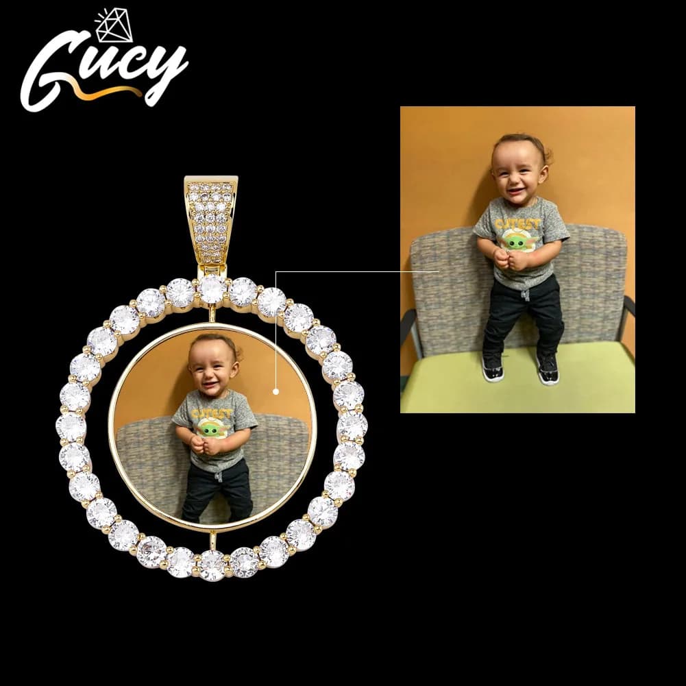 Collana con Ciondolo Medaglione Rotante Personalizzato GUCY, Catena Tennis 4mm, Gioielli Hip Hop da Uomo con Zirconi