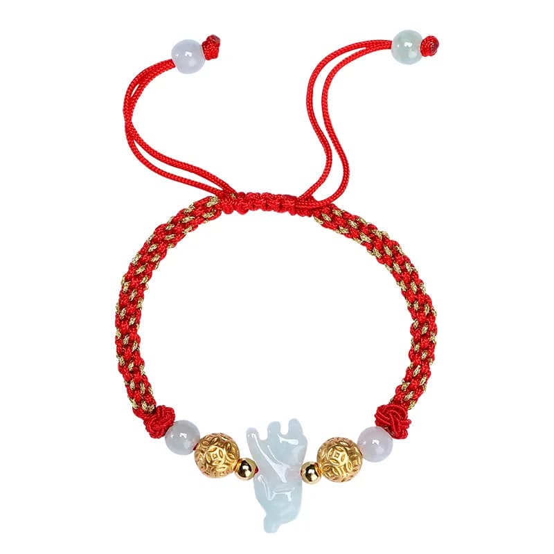 Braccialetti in argento sterling S999 per le donne Zodiaco cinese Tessuto di giada Corda-catena Placcato oro Argentum Perline Commercio all'ingrosso di gioielli