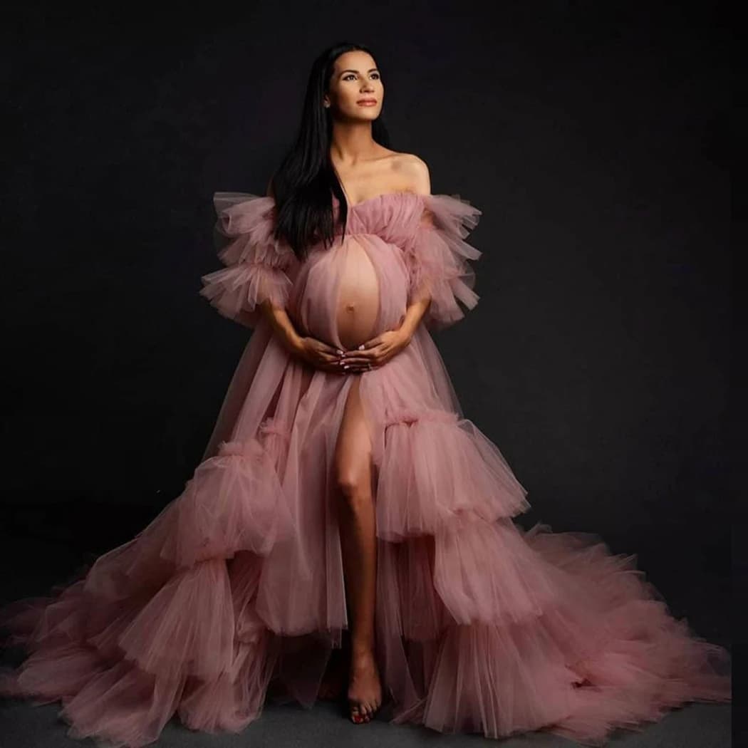 Abiti da ballo per donne incinte Abiti sexy con spalle scoperte per servizio fotografico o baby shower Abiti premaman su misura Abito soffice