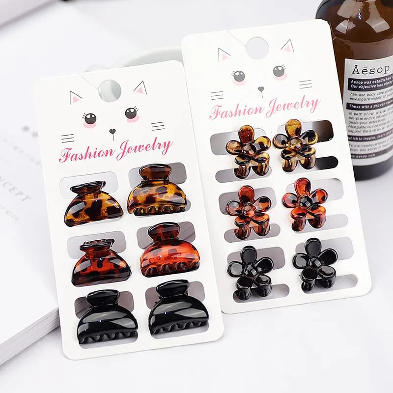 6 pz/set moda leopardo modello tartaruga marrone Mini artigli per capelli lucido fiore fiocco granchio Barrette carino morsetti per capelli Clip per le donne