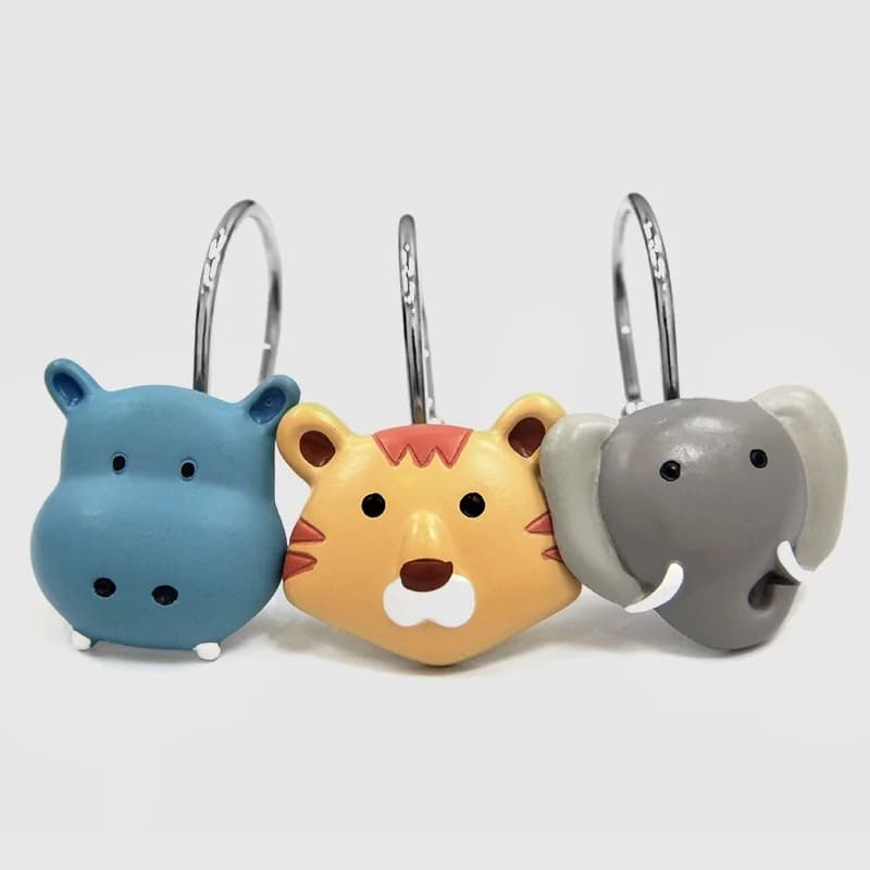 Set di ganci per tende da doccia da 12 pezzi Set di accessori per tende resistenti alla ruggine a tema zoo animale carino