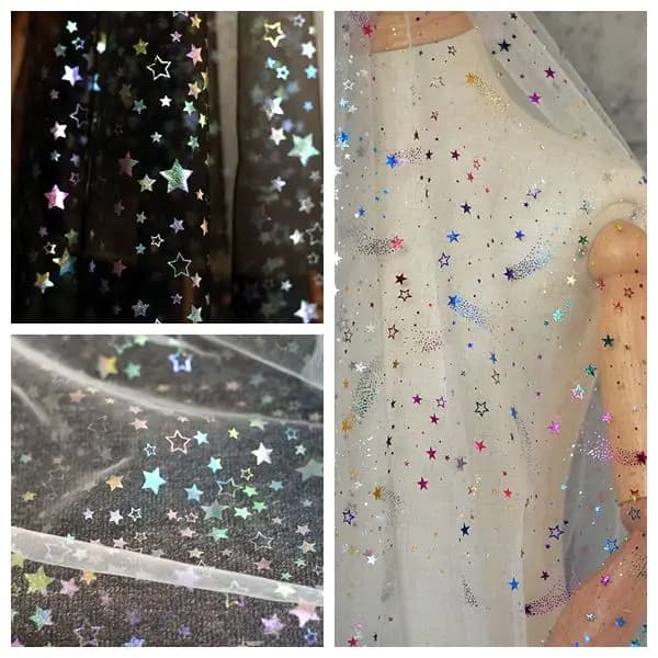 150cm wide 1meter/lot Thin Gauze Fabric Star Sequined Fabric Material Sky Veil Photo Curtain Background Decoration X115