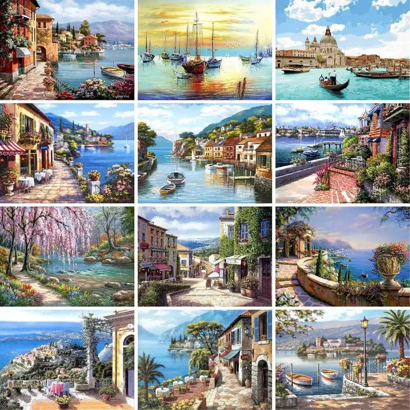GATYZTORY Sea scenery DIY oil Painting By Numbers Kit acrylic paint by numbers art work diy Paintings art on Canvas By Numbers