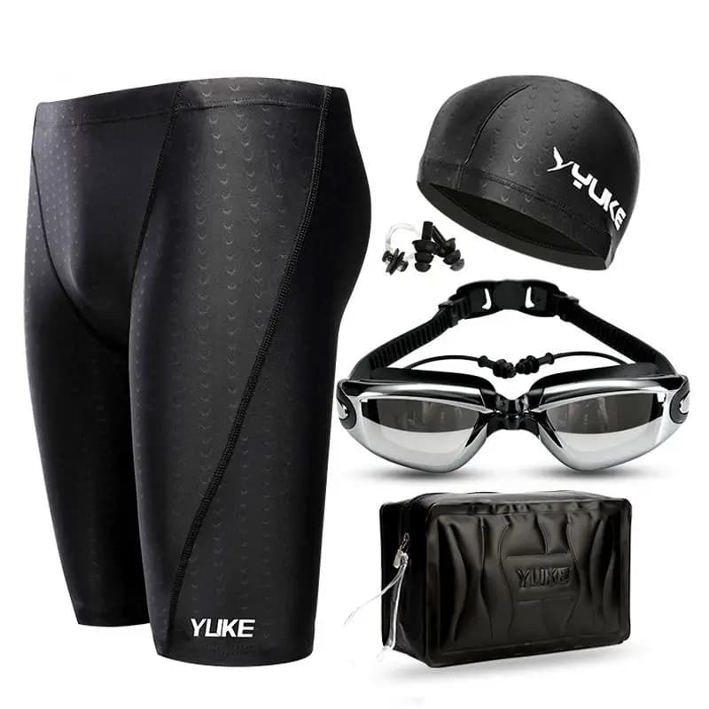 New Men Swimming Set Long Mens Swim Trunks Shark Swimwear pantaloncini da bagno occhiali Cap Carry Bag Suit Bathing Beach costume da bagno