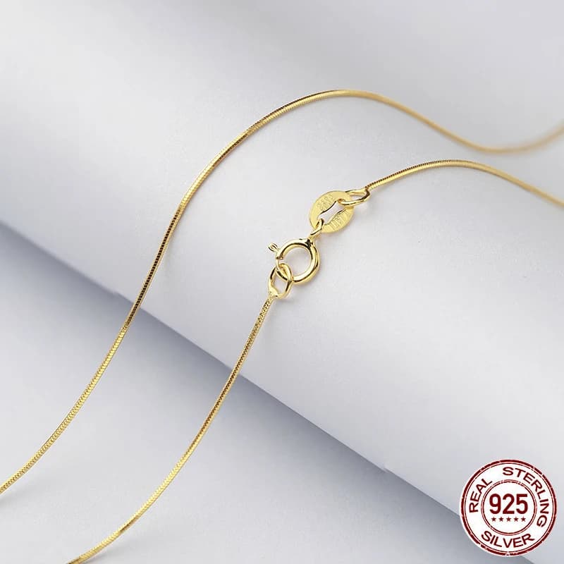 Solid 925 Sterling Silver 1mm Snake Chain Necklace for Women Men,Silver /Gold Fine Jewelry Chain Fit Pendant 40/45/50/55/60/70cm