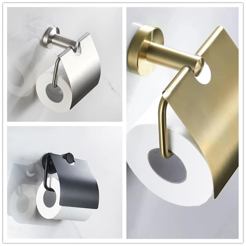 Portarotolo per Carta Igienica in Acciaio Inox Nero/Oro Spazzolato, Dispenser da Parete per Bagno con Copertura Protettiva