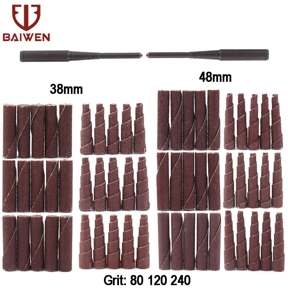 BAIWEN 38mm 48mm carta abrasiva abrasiva testa abrasiva Mini cono abrasivo Kit assortimento Porting motore per utensili rotanti