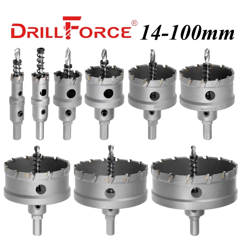 Drillforce 14-100mm TCT foro per sega punta da trapano in lega di carburo di cobalto acciaio taglierina apri piastra in acciaio inossidabile ferro Kit di taglio dei metalli