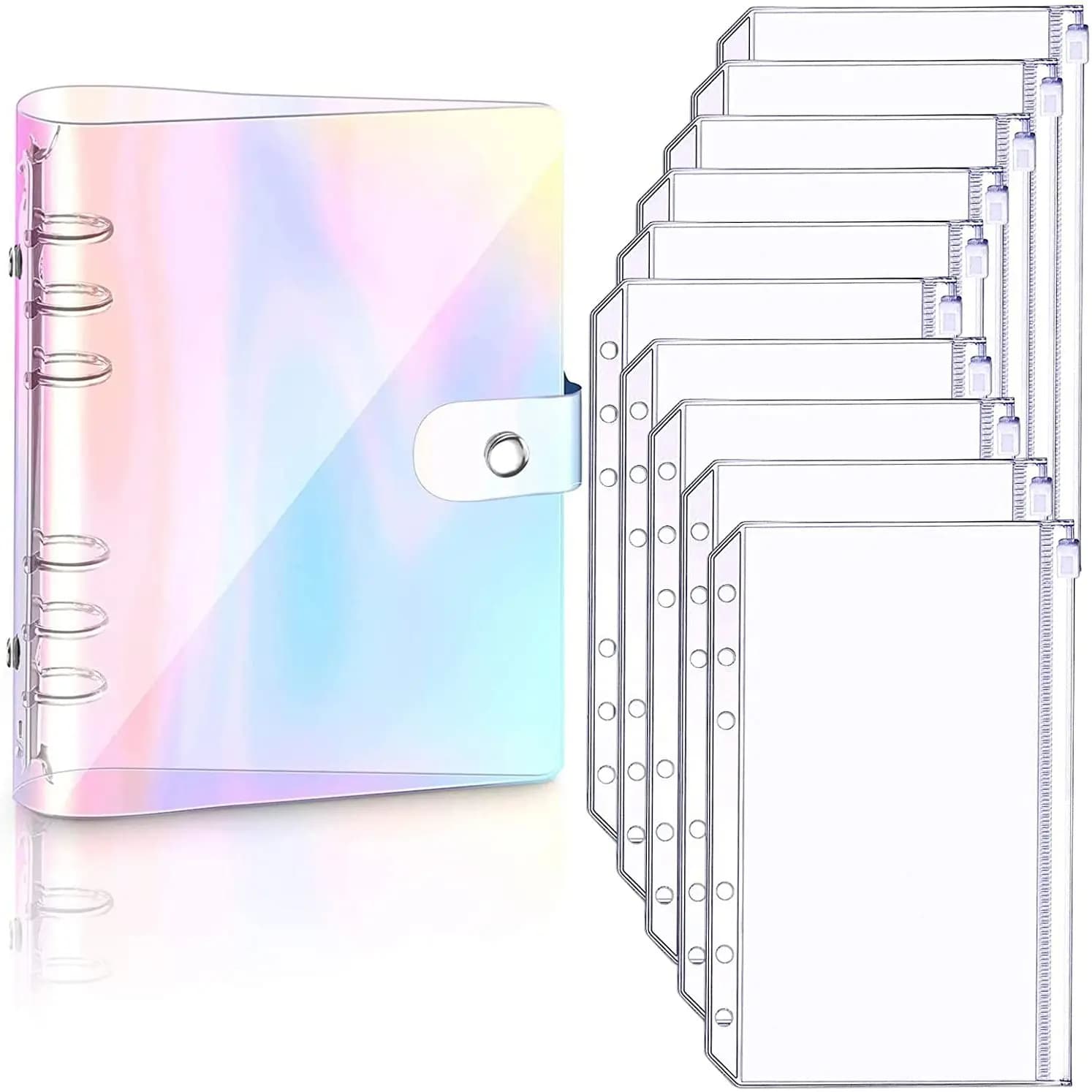 NUOVO raccoglitore per notebook in PVC trasparente A6 morbido, pianificatore di copertine, cartella a fogli mobili a 6 anelli, sistema di buste per budget in contanti con 10 tasche