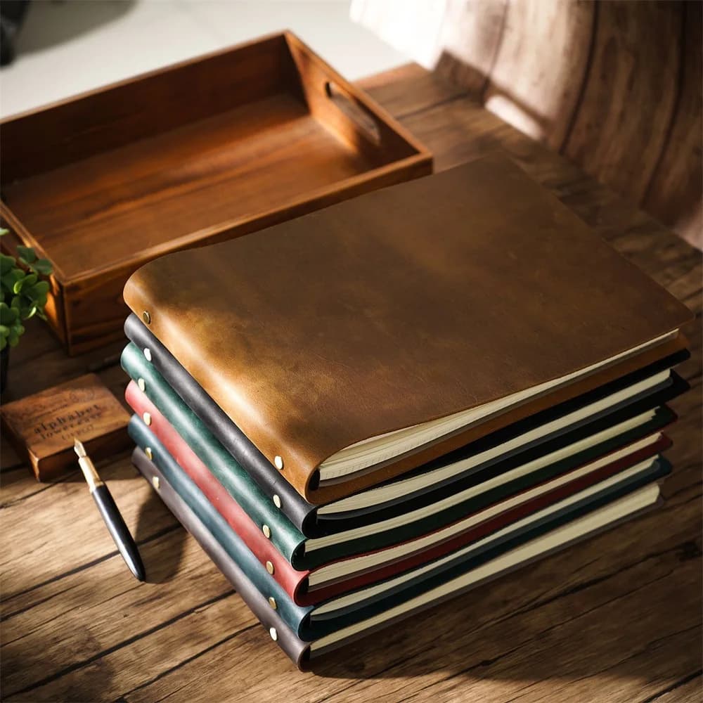A4 Leather Notebooks Handmade Retro Journal Blank Papers 160 Pages Loose-leaf Office Sketchbook Cowhide Cover DIY Travel Diary