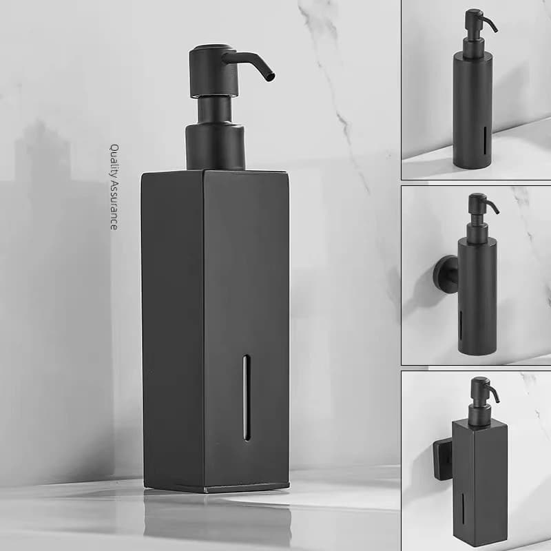 Dispenser di sapone liquido nero, dispenser con pompa in metallo a pressione manuale, accessori da parete per bagno, bottiglia per lozione in acciaio inossidabile per cucina