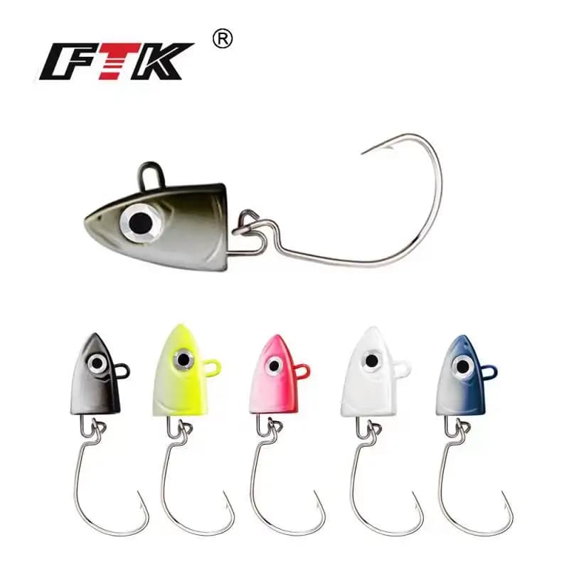 FTK 2 pz/lotto 5g 12g 25g manovella Jig testa gancio amo da pesca testa Jig richiamo esca dura verme morbido jig gancio per la pesca
