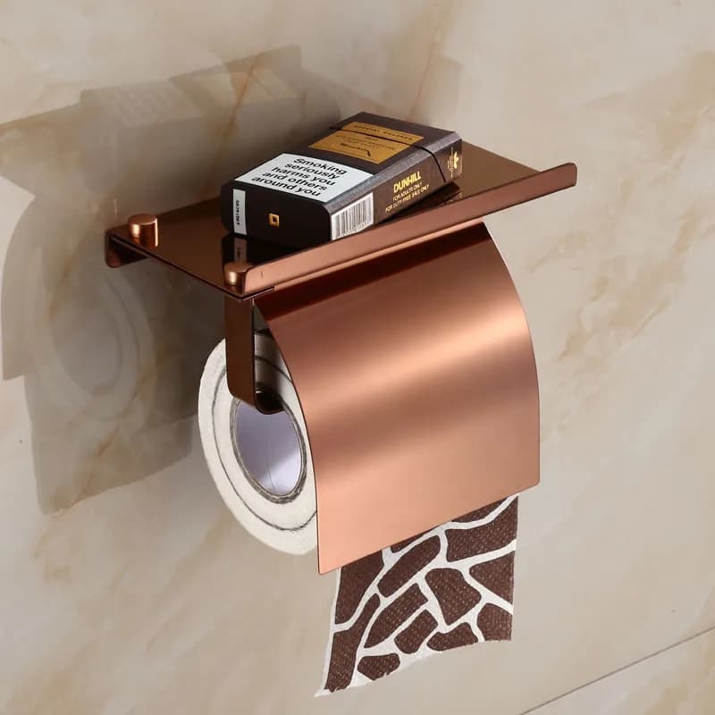 Tuqiu Gold Toilet Paper Holder Rose Gold Tissue Paper Holder Stainless Steel Black Paper Roll Holder With Phone Storage Shelf