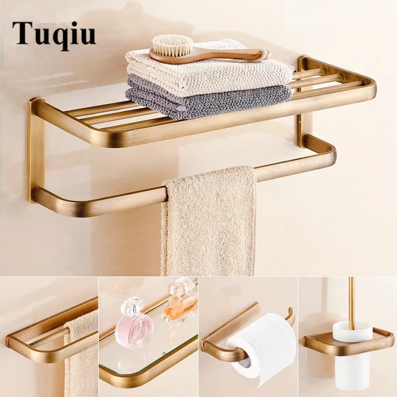 Tuqiu Accessori da bagno Mensola angolare antica, Gancio per accappatoio, Porta carta, Porta asciugamani, Porta WC spazzolato, Porta asciugamani da bagno