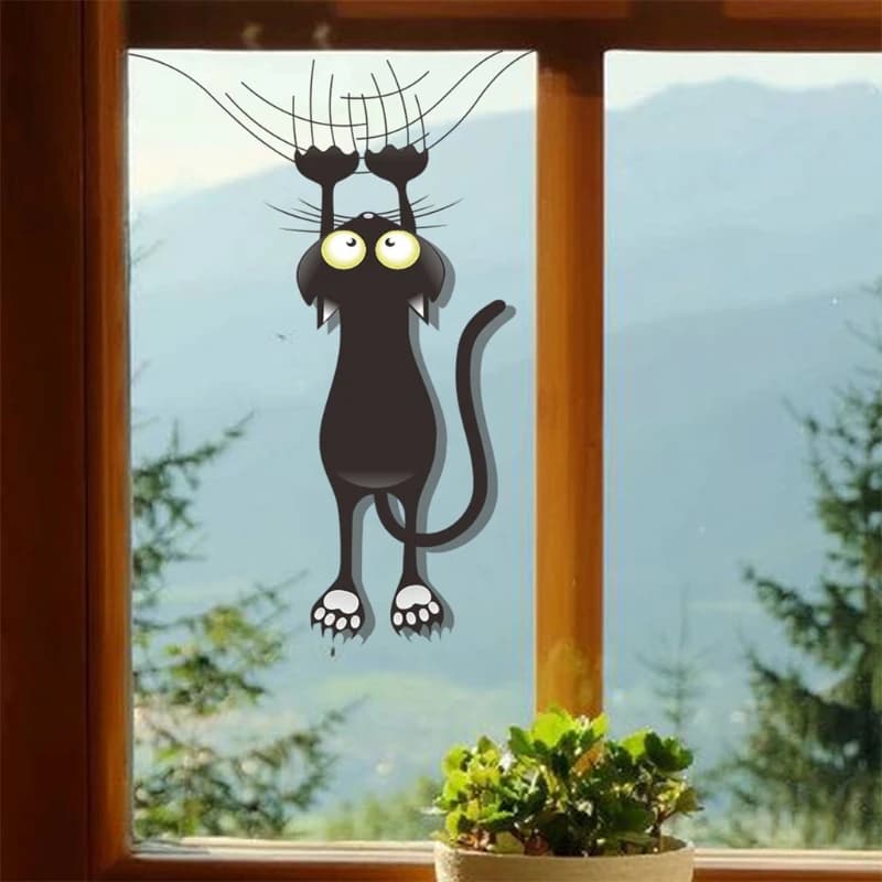 Divertente cartone animato gatto PVC specchio adesivo murale fai da te arte murale impermeabile finestra decalcomania sfondo carta da parati decorazione della casa Film