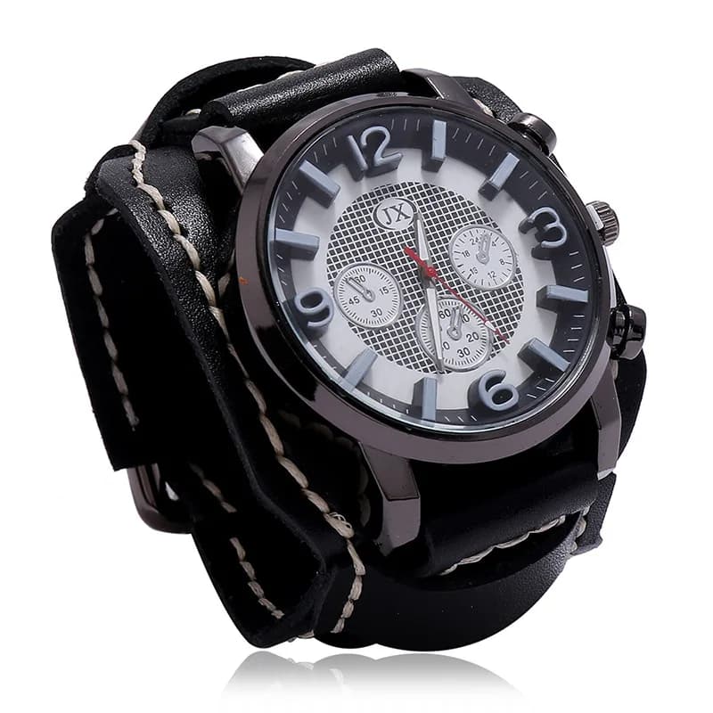 Electronic quartz watch with real leather strap Vintage Punk 24mm men's bracelets male jewelry gift