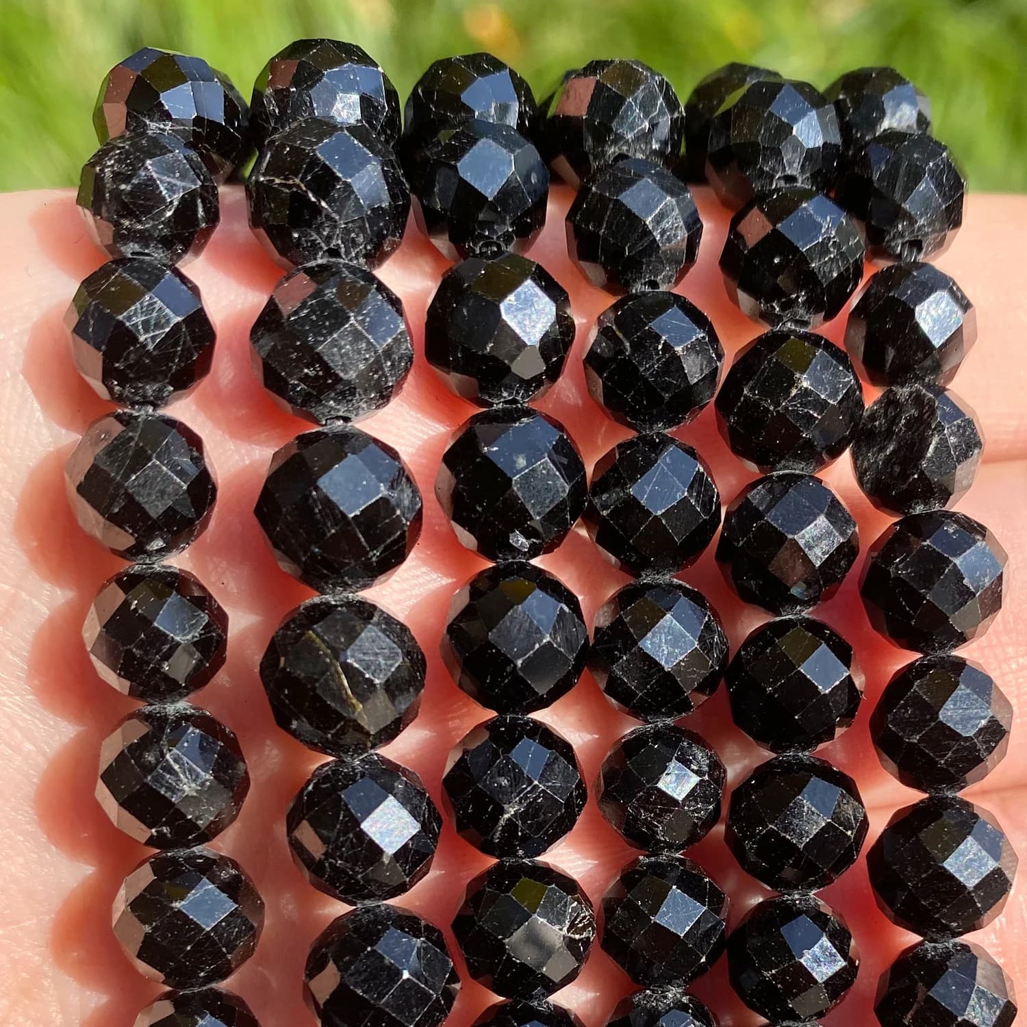 Naturale Sfaccettato Nero Tormalina Branelli Della Pietra Preziosa Per Monili Che Fanno FAI DA TE Braccialetto Collana di Pietra Rotonda Sciolto Gemma Size 6/8mm 7.5''