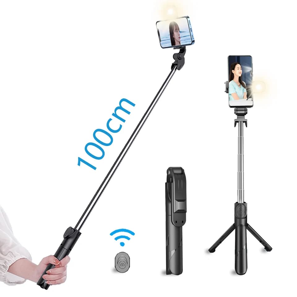 Mini Selfie Stick Led Filling Light Bluetooth Tripode Para Movil Lamp Support Phone Portbl With Luz Palo Extensible Stojab Video