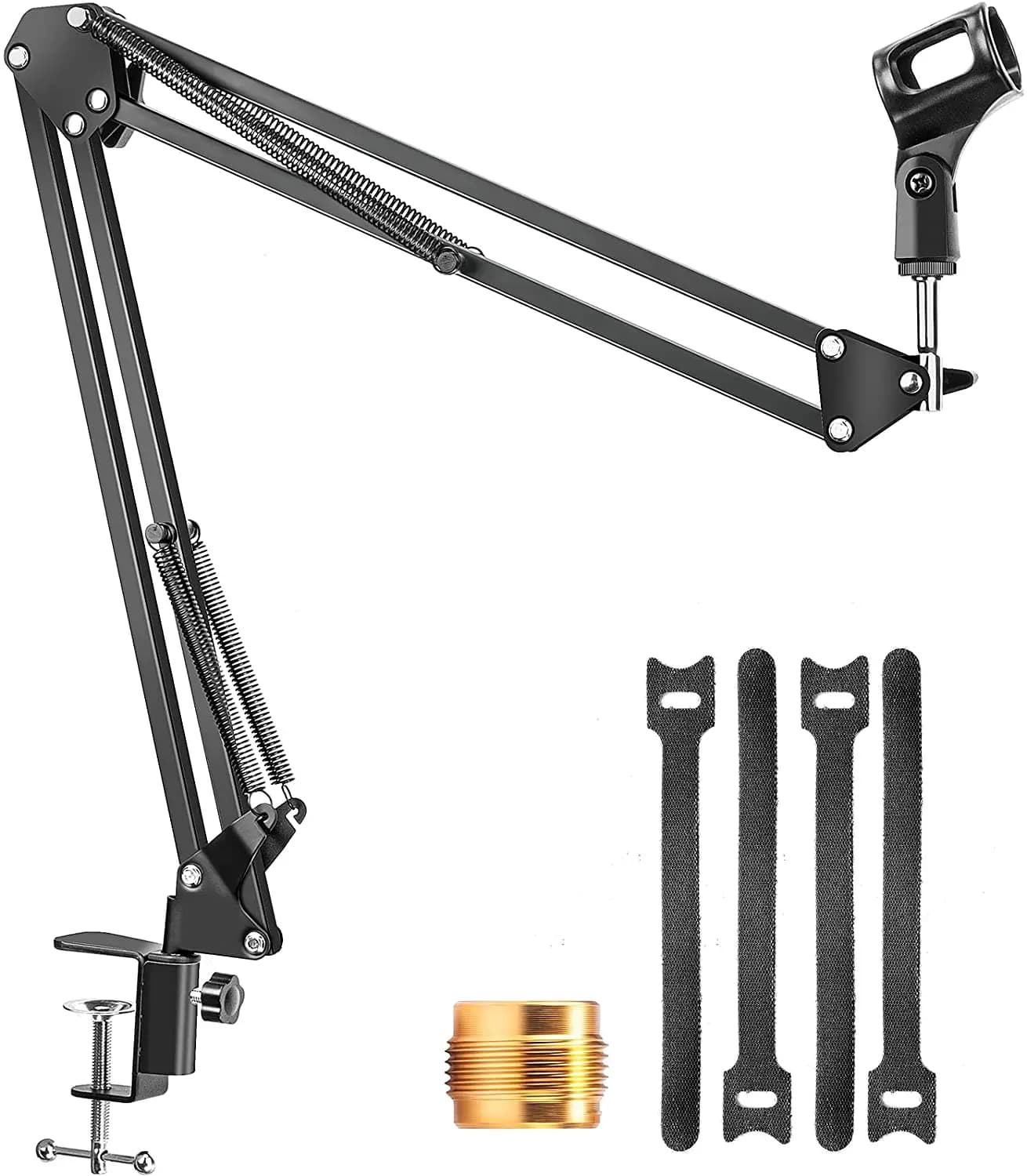 Microphone Arm Stand, LILALIWA Adjustable Suspension Boom Scissor Arm with 3/8" to 5/8" Screw Adapter Clip and 4 Cable Ties for