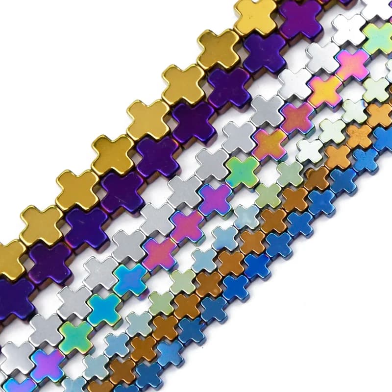 JHNBY Blue,Gold Color,Purple,Cross Hematite 6/8/10mm Natural Stone Spacer Loose Beads For Jewelry Making DIY Bracelets Findings