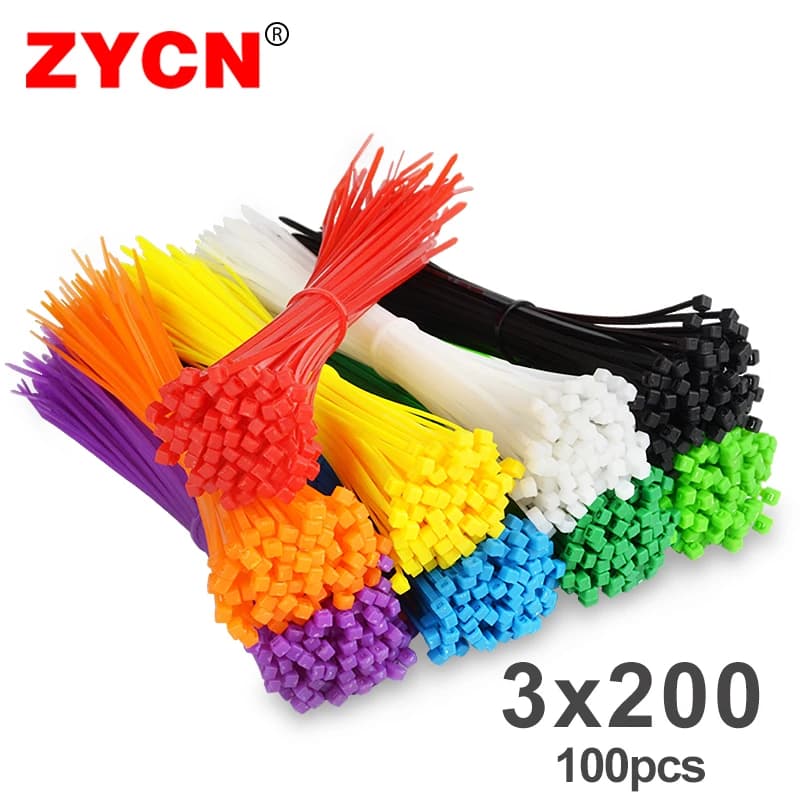 100 pz 3*200mm larghezza 2.5mm fascetta per cavi autobloccante filo di nylon legatura cinghie avvolgenti 6 colori plastica protezione zip giallo blu