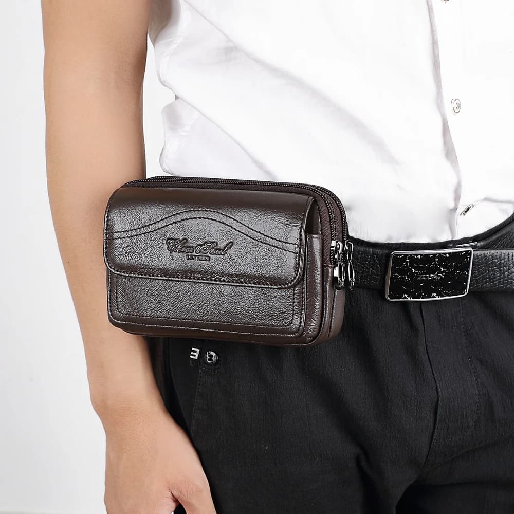 Borse da viaggio per cellulare da viaggio in vera pelle da uomo Marsupio Marsupio da cintura maschile con patta Portafoglio per soldi Marsupio Bum