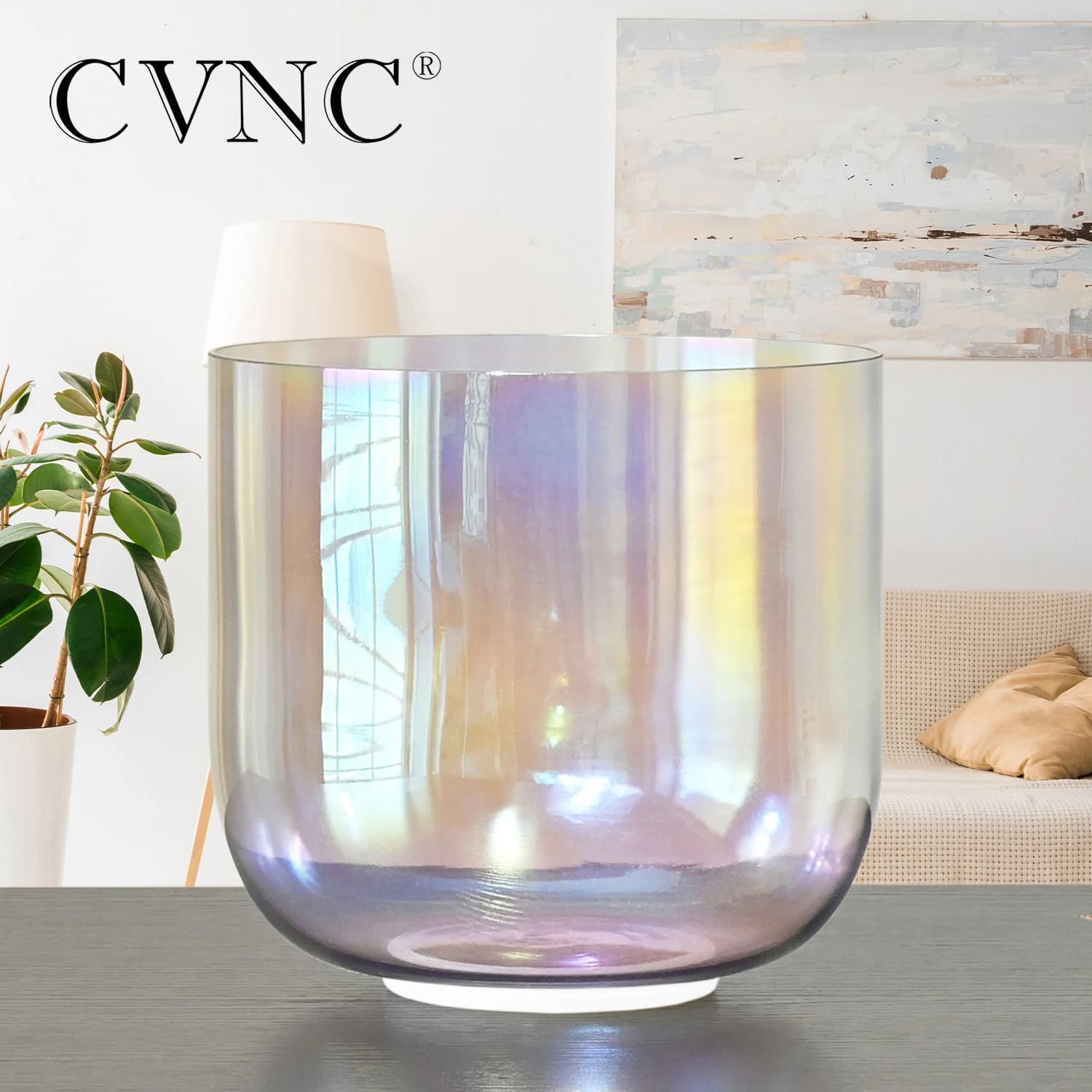 CVNC 7" Alchemy Grey with Cosmic Light Clear Quartz Crystal Singing Bowl for Sound Healing and Meditation with Mallet