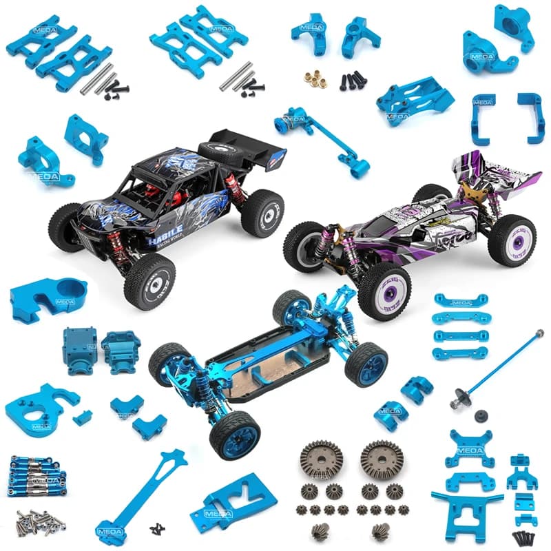 Wltoys 124018 124019 RC Car 1:12 Blu Tutti i pezzi di ricambio in metallo di aggiornamento Braccio 4WD/Asta/Tazza dello sterzo/Ingranaggio differenziale/Set di viti/Cambio