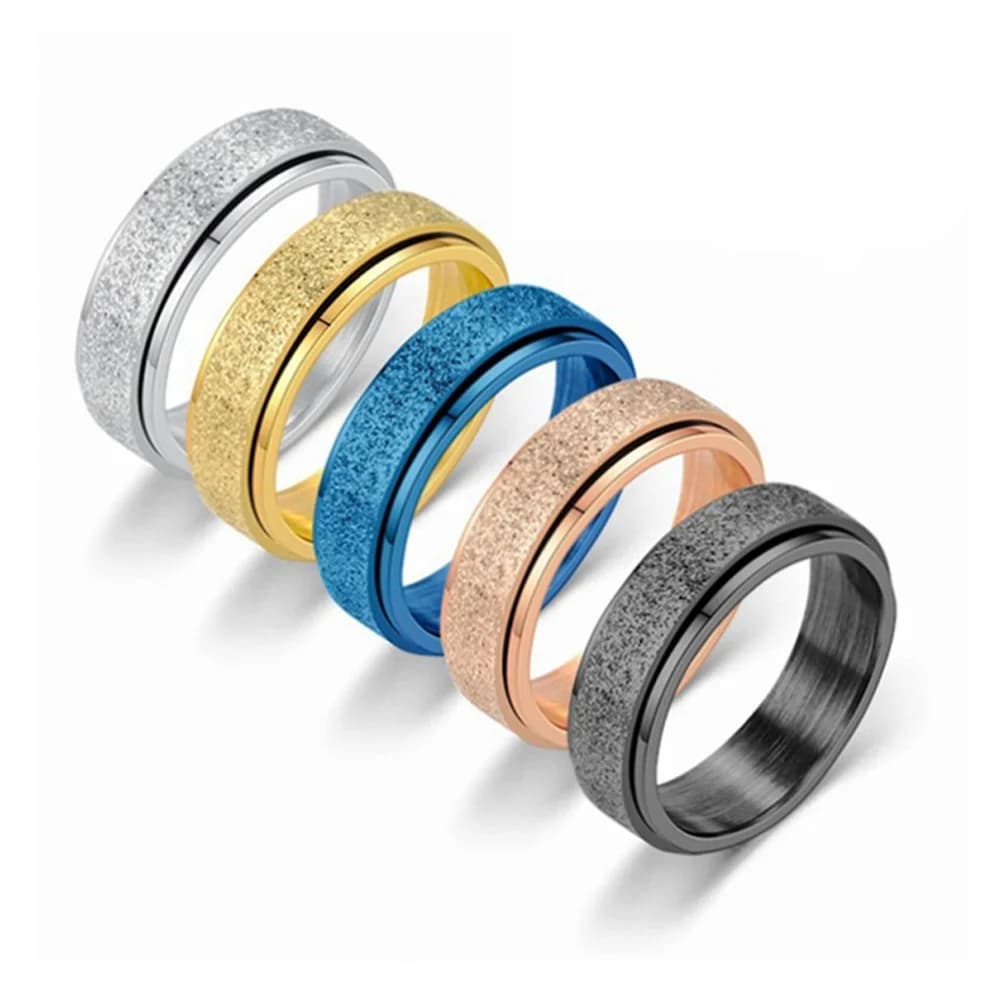Anelli Fidget Spinner per l'ansia per uomo Anello girevole girevole in acciaio inossidabile con sabbiatura da 6 mm per gioielli antistress da donna