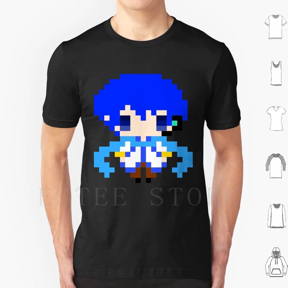Pixel Chibi-Kaito T Shirt Print Cotton Vocaloid Pixelart Pixel Art Simple Minimal Color Blocks Music Japan Japanese Pop Culture