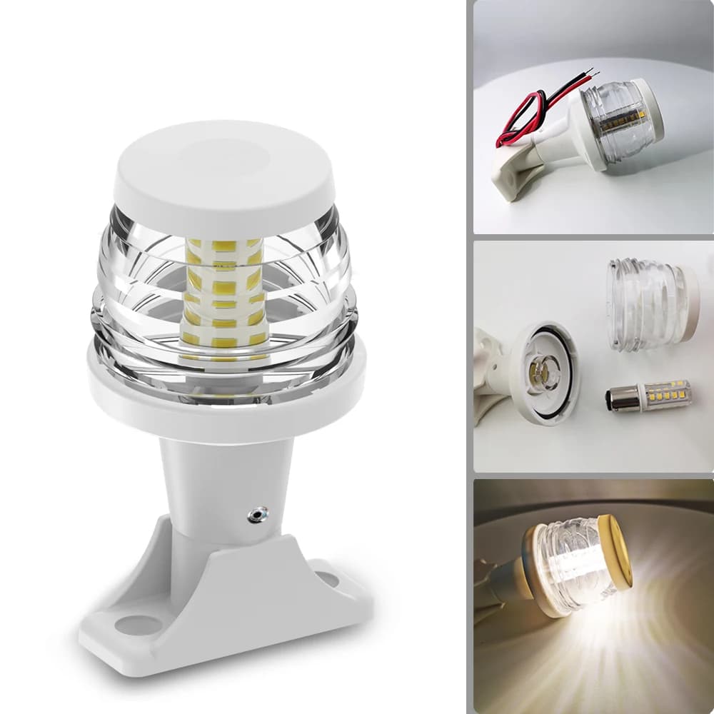 Luce di navigazione marina luce di poppa lampada di ancoraggio LED Base di montaggio fissa bianca a tutto tondo per accessori per barche testa a luce dritta