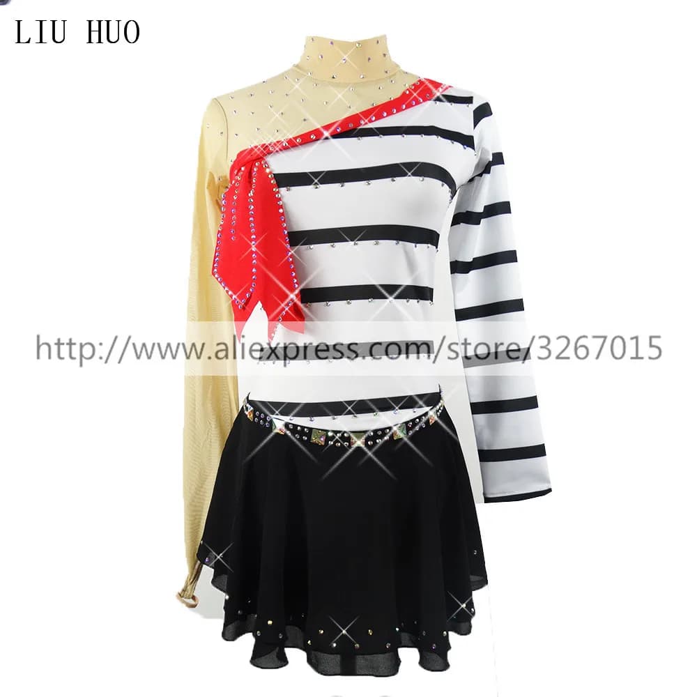 Abito da pattinaggio artistico da competizione LIU HUO Costume da donna a maniche lunghe con rullo di ghiaccio da donna body adulti bambini bianco nero danza