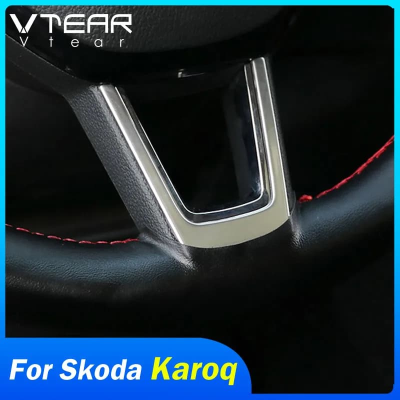 Vtear per Skoda Karoq rivestimento del volante copertura con paillettes inserto emblema cromato copertura del rivestimento parti interne accessori Car-styling