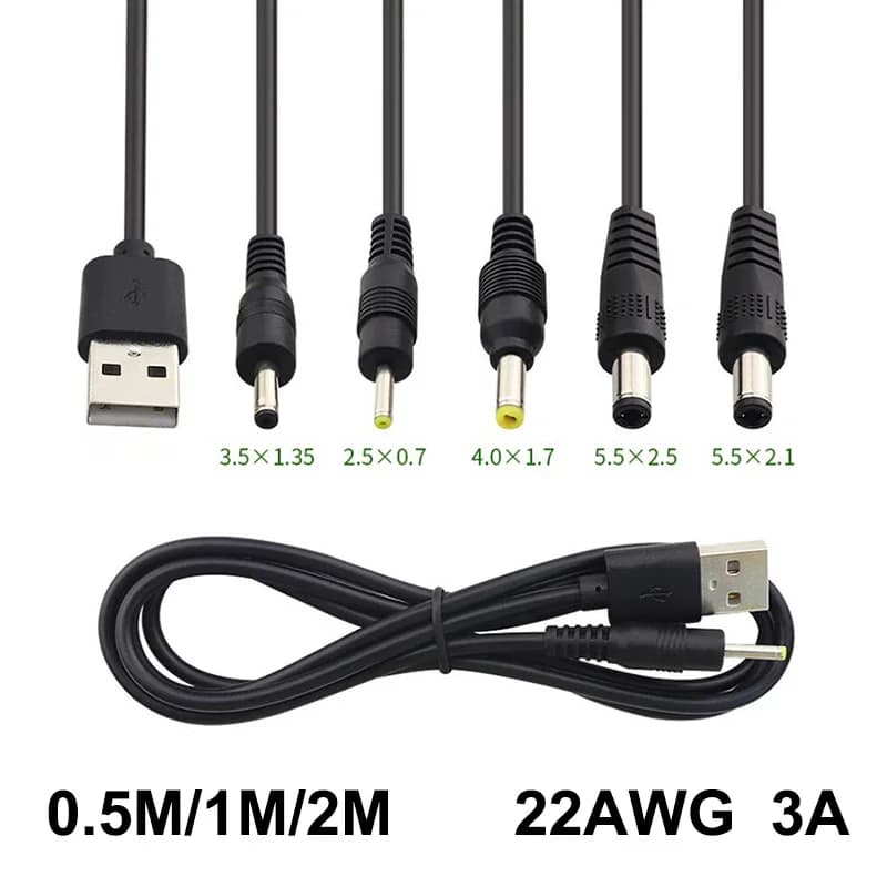 0.5M 1M 2M USB tipo A Maschio a DC 2.5 3.5 1.35 4.0 1.7 5.5 2.1 5.5 2.5mm Spina Jack prolunga cavo di alimentazione connettore del cavo